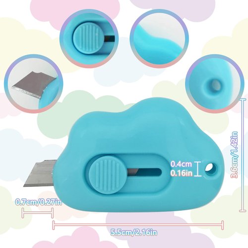 6 Pack Box Cutter Cloud Shaped Mini Utility Knives Retractable Letter Opener Envelope Slitter Package Opener Paper Cutters with Keychain Hole DIY Projects