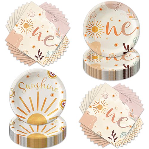 40pcs First Trip Around The Sun Birthday Party Supplies-Party Decorations Tableware For Kids, Plate, Napkin Party Decorations Dinnerware
