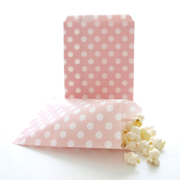 Food With Fashion Wedding Favor Bags, Loot Bag, Girl Baby Shower Party Gift Bags, Treat Bags, Pink Polka Dot Bags (25 Pack)