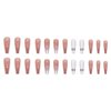 SINHOT Medium Coffin Press on Nails Ballerina Fake Nails Glossy Glue on Nails Gold Line Acrylic Nails with White Gradient False Nails Designs 24 pcs