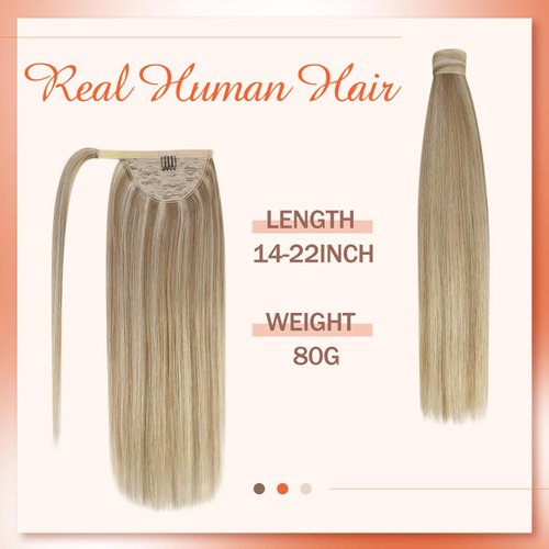 Ve Sunny Blonde Ponytail Extension Human Hair Long Ponytail Hair Extensions Dark Ash Blonde Highlights Golden Blonde Ponytail Extension Human Hair Wrap Around Hair Ponytail Extension 80g 22inch