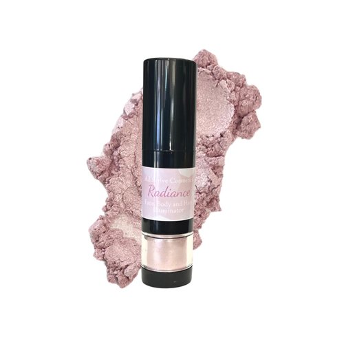 Addictive Cosmetics RADIANCE Oil Free Mineral Shimmer Powder for Face, Body and Hair- Twist Up Brush- Highlighter- Illuminator and Skin Brightener- Brush on Shimmer Powder- Vegan, Cruelty Free