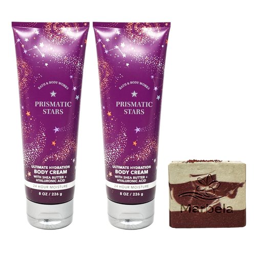 Bath & Body Works Prismatic Stars 2 Pack Body Cream Gift Set with a Cherry On Top Bar Soap - Full Size