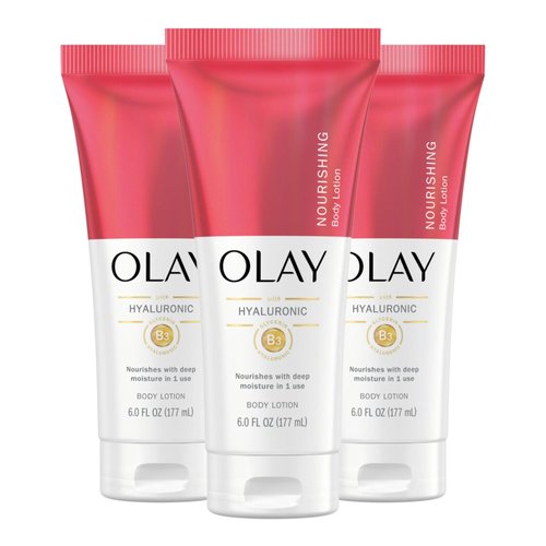 Olay Nourishing & Hydrating Hand and Body Lotion with Hyaluronic Acid, 6 fl oz tube (Pack of 3)
