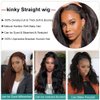 veravicky Kinky Straight Wig Human Hair 16 inch Glueless Kinky Straight 13x4 Lace Front Wig Pre Plucked HairLine with Baby Hair,180% Density Yaki Straight Wigs Natural Black Color
