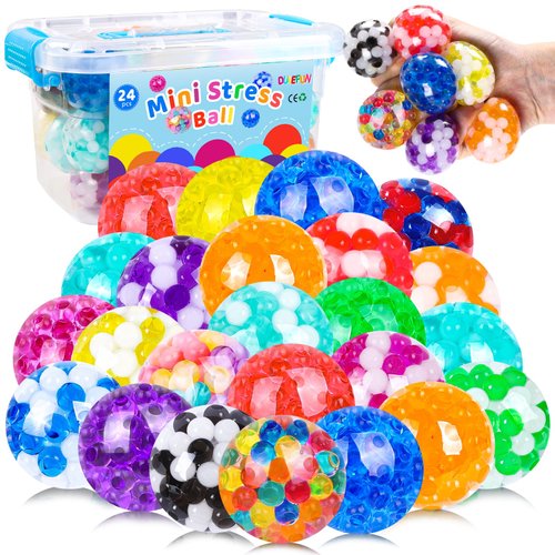 DULEFUN 24pcs Mini Stress Balls, Squishy Balls for Adults Stress Relief Squeeze Fidget Balls Set for Party Favors Birthday Goodie Bag Stuffers