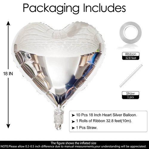 10Pcs Silver Foil Heart Shaped Balloons 18 Inch Heart Mylar Balloons For Baby Shower Wedding Valentine Decorations Love Balloons Party Decorations