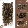 Hetto Curly Hair Extensions Clip in Human Hair #P4/27 Brown Highlight Blonde Curly Clip in Hair Extensions Human Hair Natural Wavy Hair Clip in Extensions 16 Inch 7Pcs 105g