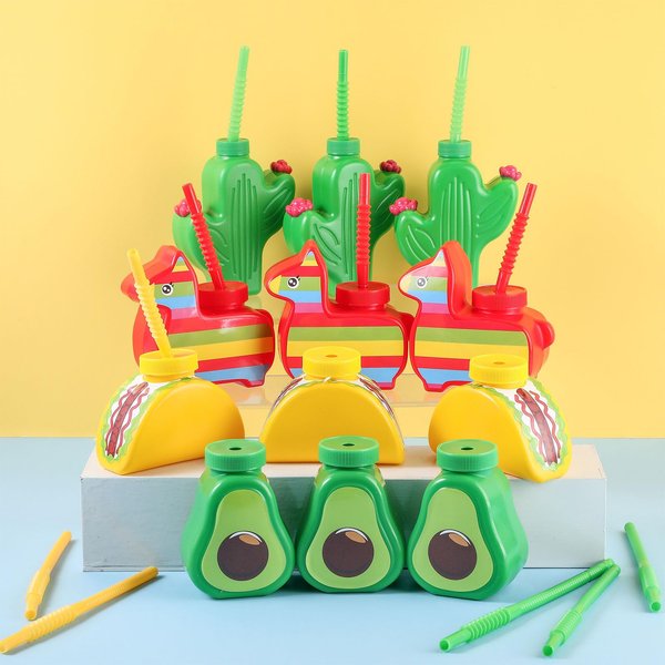 Domensi Cinco De Mayo Birthday Party Favor Cups with Straws and Lids,10oz Fiesta Plastic Cups Bulk Taco Cactus Avocado Cups for Cinco De Mayo Birthday Party Supplies & Mexican Decorations(12 Pack)