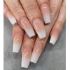 Kikmoya Pink Press on Nails Medium Length with Ombre Design Coffin False Fake Nails 24pcs French Ballerina Long Glossy Stick on Nails for Women