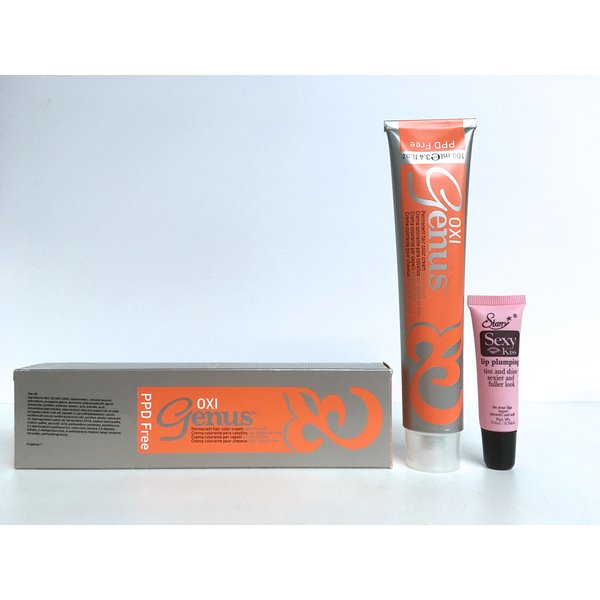 Genus Oxi Permanent Hair Color Cream With Olive Oil 3.4 Oz PPD Free "Free Starry Lip Plumping 10 Ml" (6.73 Dark Tobacco Blond/Rubio Oscuro Tabaco)