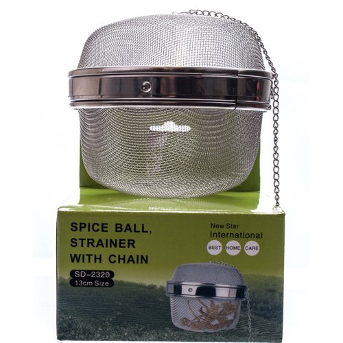 M.V. Trading SD2320 Jumbo Stainless Steel Locking Spice Mesh Ball, Tea Strainer, Tea Infuser, Giant Size, 5.25-Inch