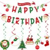 Christmas Birthday Party Decorations – Glittery Happy Birthday Banner, Christmas Hanging Swirls with Christmas Ornaments for Christmas Decorations, Christmas Birthday Decorations