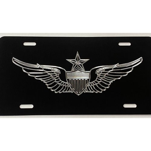 Engraved Senior Army Aviator Wings Car Tag Black & Silver Diamond Etched Aluminum Vanity License Plate