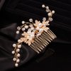 Teyglen Wedding Leaf Hair Comb Bridal Crystal Pearl Hair Pieces Handmade Gold Leaf Side Hair comb for Bride Rhinestone Hair Pieces Headpieces Bridal Hair Accessories for Women Girls (Gold)