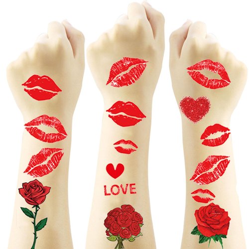 Red Heart Lip Tattoos Temporary Valentines Day Temporary Tattoos Stickers for Valentines Decorations