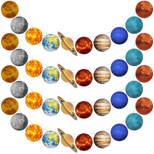 Lincia 4 Pcs Space Party Decorations Space Planet Banner Solar System Planet Banner for First Trip Around the Sun Birthday Decorations Outer Space Room Decor