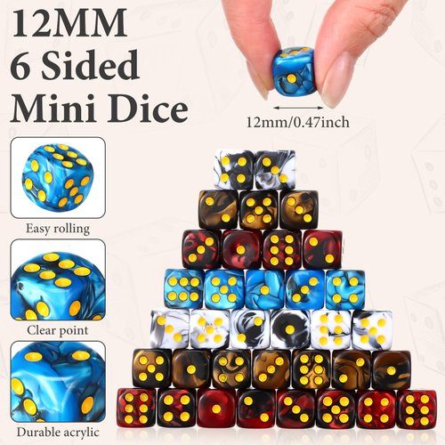 Foilswirl 144 Pieces 12mm 6 Sided Mini Dice Set for School Classroom Table Games Marble Two Colors D6 Game Standard Dice with Portable Plastic Box for Bunco or Teaching Math Learning (Classic Color)