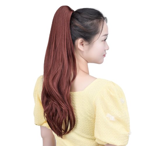 HSPCYGG Burgundy Ponytail Extension Synthetic Clip Claw Pony tails 22" Straight 5.5 OZ Fake Hairpieces Women Yaki Fluffy¬ Tangled