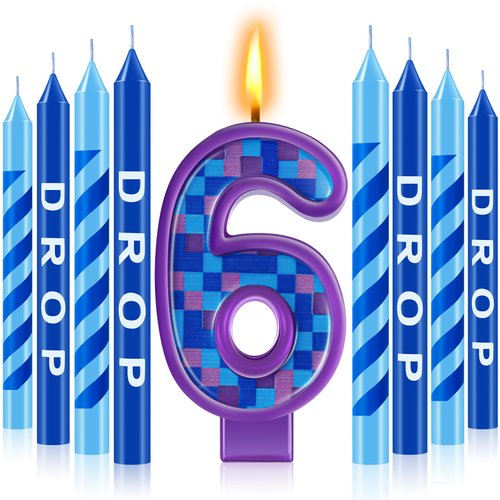 MTLEE 13 Pcs Video Game Birthday Candles Gaming Party Toppers for Cake Blue Purple Number Candle Video Game Party Supplies for Birthday Party Baby Shower Decoration(Number 6)