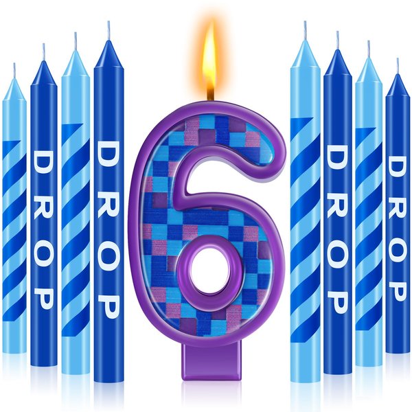 MTLEE 13 Pcs Video Game Birthday Candles Gaming Party Toppers for Cake Blue Purple Number Candle Video Game Party Supplies for Birthday Party Baby Shower Decoration(Number 6)