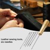 6 Pieces Canvas Leather Sewing Awl Needle with Copper Handle, 50 m Nylon Cord Thread and 2 Pieces Thimble for Handmade Leather Sewing Tools Shoe and Leather Repair