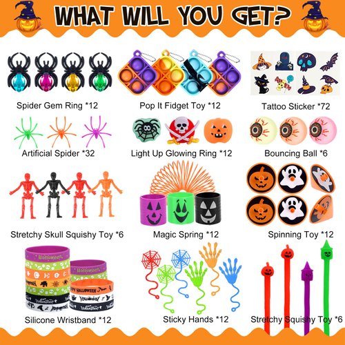 Raymall Halloween Party Favors For Kids, 206pcs Assorted Halloween Trick Or Treat Toys, Classroom Rewards, Assortment Halloween Toys For Treat Bags Fillers, Halloween Prizes Gifts Bulk Toys For Kids