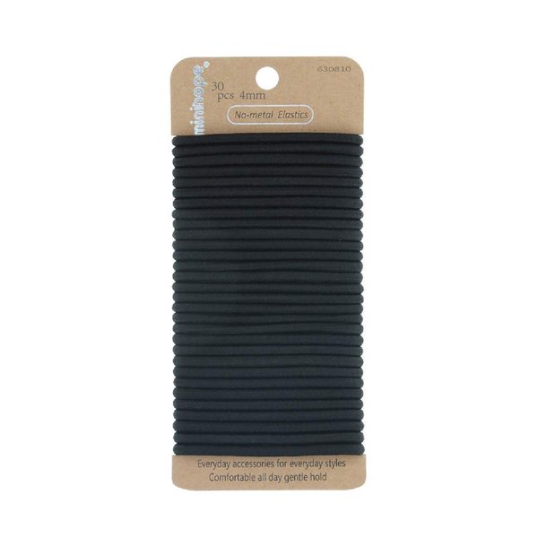 minihope Women's Hair Elastic Thick Tie, Black, 30 Count (Pack of 1), 4MM for Medium Hair.