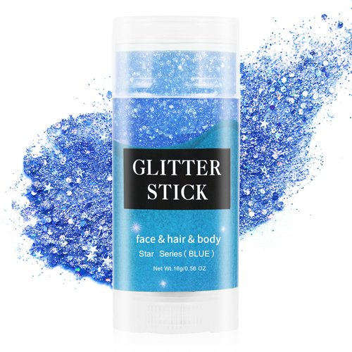 MEICOLY Blue Body Glitter Stick,Waterproof Halloween Face Glitter Gel,Chunky Glitter for Face/Body/Hair/Eyes/Lip,Mermaid Glitter Face Paint,Sparkling Glitter Makeup,Body Glitter for Women and Kids