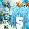 Wavy Tinsel Foil Fringe Curtains 3 pcs Teal Blue Backdrop for Mermaid Birthday,Under The Sea Party,Baby Shark Birthday Decorations(3.2 ft x 6.6 ft)