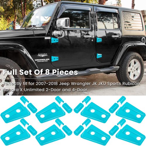E-cowlboy Door Hinge Cover Trim Exterior Accessories for 2007-2018 Jeep Wrangler JK JKU Sport Rubicon Sahara X Unlimited 2-Door & 4-Door (Light Blue 8PCS)