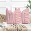 YCOLL Farmhouse Pillow Covers 18x18, Boho Throw Pillow Covers Set of 2, Red and Cream Striped Linen Decorative Pillows Cushion Covers for Couch Sofa Bedroom