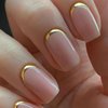 AZPEPSI French Tip Press on Nails Short Square Fake Nails Gold Glue On Nails Nude False Nails with Design Glossy Acrylic Nails Press Ons Reusable Oval Nails for Women Girls Manicure 24pcs