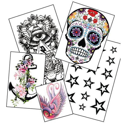 Carnival Nights pack of 10 colorful temporary tattoos and 5 designs