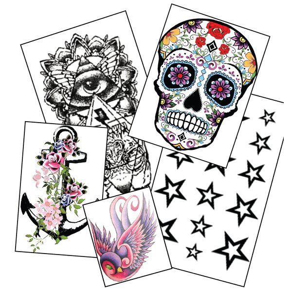 Carnival Nights pack of 10 colorful temporary tattoos and 5 designs