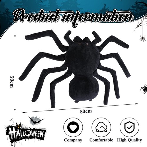 HyDren Christmas Giant Stuffed Spider Toy Huge Realistic Black Spider Stuffed Animal Plush Pillow Christmas Funny Prank Toys(31.5 x 19.7 Inch)