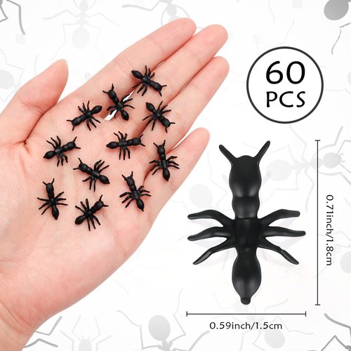 HFATMOS 60 Pieces Fake Ants, Prank Plastic Black Realistic Ant Bugs Joke Toys, Realistic Insects for Halloween Party Favors Decoration Supplies April Fool's Day Props Prank Scary Trick