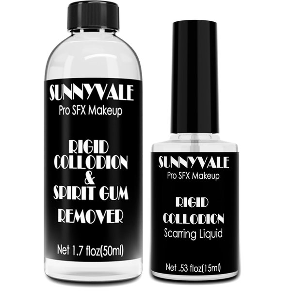 SUNNYVALE 15ml Rigid Collodion with Brush and Remover Kit, Professional Scarring Liquid For Face Body Fake Scar Makeup for Halloween SFX Special Effects Costume Theatre Film Makeup(0.53oz+1.7oz)