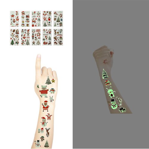 Luminous Temporary Tattoo Kit Fake Tattoos Glow In The Dark Tattoos Christmas Party Supplies for Boys and Girls (Xmas)