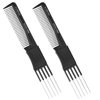 Biaungdo Carbon Lift Teasing Comb with Metal Prong, 2 Pack Black Hair Combs with 5 Pins for Lifting, Fluffing and Styling Hair in Salon
