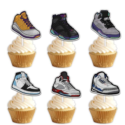 18pcs Colorful Glitter Sports Skateboard Dessert Cupcake Topper Pick for 80s 90s Sports Shoes The...