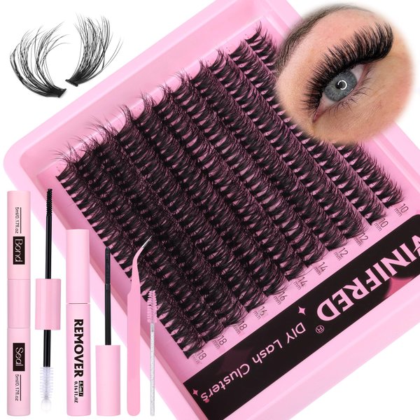 Winifred Fluffy Lash Clusters Kit 50D Cluster Eyelash Extensions D Curl Eyelash Extension Kit Wispy Eyelash Clusters Kit DIY 18mm Fluffy Individual Lashes Lash Bond and Seal Lash Remover (264pcs)