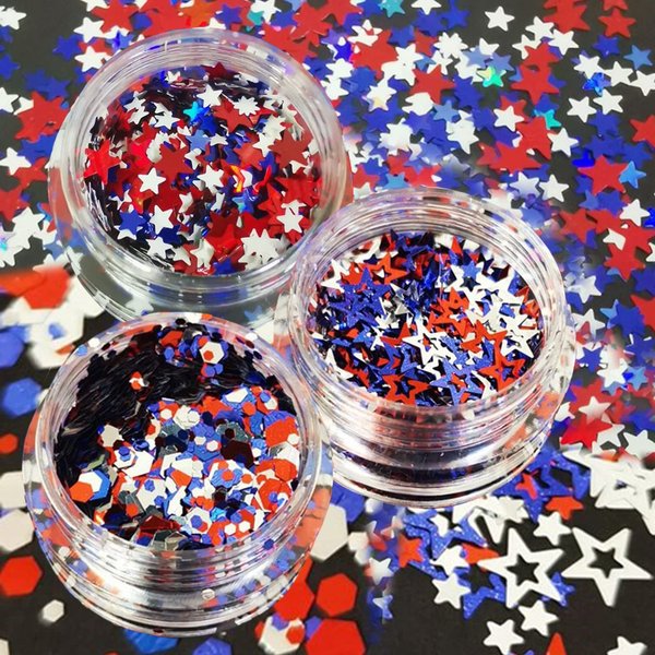 3 Boxes 4th of July Stars Nail Art Glitter, 3D Holographic Independence Day Nail Sequins for Nail Art Red Blue Sliver Stars Nail Accessories for Women Girl Nail Art Decoration
