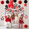 meowtastic Birthday Decorations, Happy Birthday Banner with Honeycomb Balls, Star Hanging Swirl Streamers, Circle Dots Garland, Happy Birthday Party Decorations for Women Men Boys Girls (Red & Black)