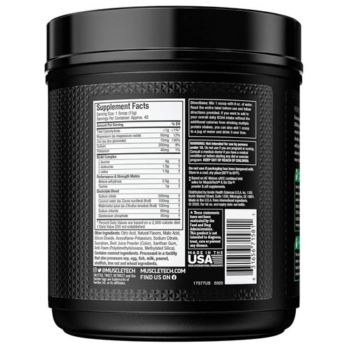 BCAA Amino Acids + Electrolyte Powder MuscleTech Amino Build 7g of BCAAs + Electrolytes Support Muscle Recovery, Build Lean Muscle & Boost Endurance Strawberry Watermelon (40 Servings)
