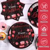 SiliFine 120 Pcs Happy Birthday Party Supplies Tableware Set Disposable Happy Birthday Plates and Napkins for Guests Man Woman 50th 70th 80th Birthday Party Decorations (Black Red)