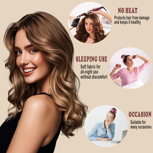 Foaryoer Heatless Overnight Hair Curlers for Long Hair - No Heat Curl Wrap with Soft Pink Scrunchies to Sleep In