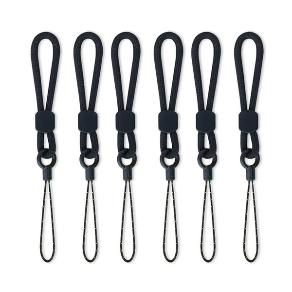 AIOLUSMIC Finger Lanyard Black 6Pack, Ring Strap Short Rope Compatible with USB Flash Drive,Phone Cases, Car Keys
