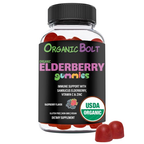 OrganicBolt USDA Organic Elderberry Gummies - High Potency 150mg Organic Elderberry Gummies for A...