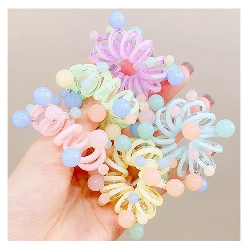 Spiral Hair Ties, 2pcs Waterproof Pearls Ponytail Holders For Woman Candy Color Phone Cord Hair Coils For Thick Hair (Pink)